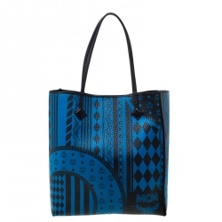 MCM Blue/Black Visetos Baroque Print Kira North South Tote 