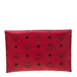 MCM Red Visetos Leather Envelope Clutch