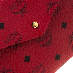 MCM Red Visetos Leather Envelope Clutch