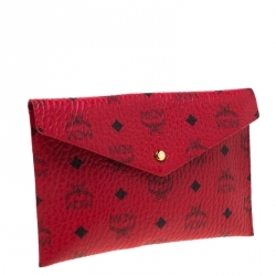 MCM Red Visetos Leather Envelope Clutch