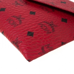 MCM Red Visetos Leather Envelope Clutch