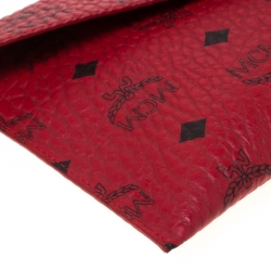 MCM Red Visetos Leather Envelope Clutch