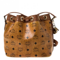 MCM Cognac Visetos Coated Canvas Heritage Drawstring Bag