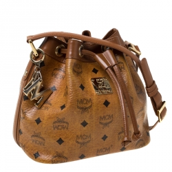 MCM Cognac Visetos Coated Canvas Heritage Drawstring Bag