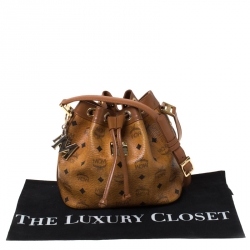 MCM Cognac Visetos Coated Canvas Heritage Drawstring Bag