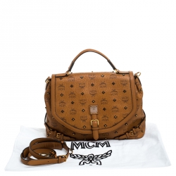 MCM Cognac/Black Visetos Leather Top Handle Bag            