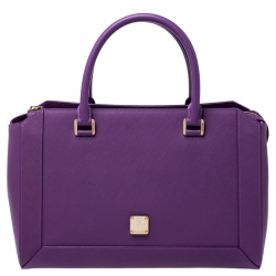 MCM Purple Textured Leather Tote