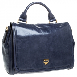  MCM Blue Vitello Leather Top Handle Bag