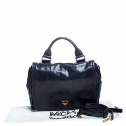  MCM Blue Vitello Leather Top Handle Bag