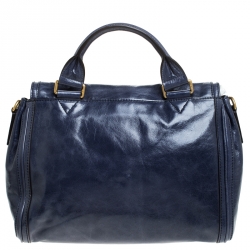  MCM Blue Vitello Leather Top Handle Bag
