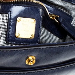  MCM Blue Vitello Leather Top Handle Bag