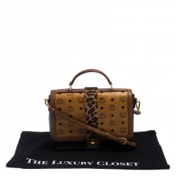 MCM Brown Visetos Cognac Coated Canvas and Leather Top Handle Bag