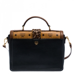 MCM Brown Visetos Cognac Coated Canvas and Leather Top Handle Bag