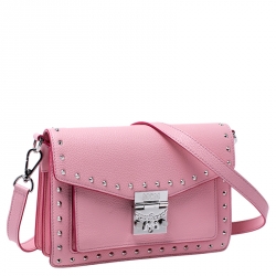 Pre Owned MCM Pink Leather Small Studded Patricia Crossbody