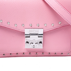 Pre Owned MCM Pink Leather Small Studded Patricia Crossbody