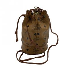 MCM Cognac Visetos Coated Canvas Bucket Shoulder Bag