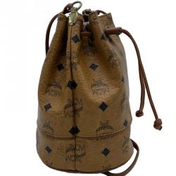 MCM Cognac Visetos Coated Canvas Bucket Shoulder Bag