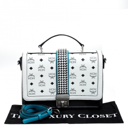 MCM White Visetos Top Handle Bag