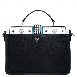 MCM White Visetos Top Handle Bag