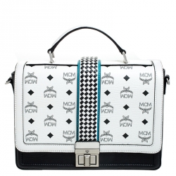 MCM White Visetos Top Handle Bag