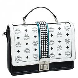 MCM White Visetos Top Handle Bag