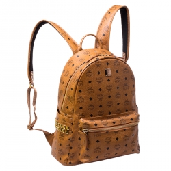 MCM Cognac Visetos Leather Large Stark Backpack
