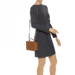 MCM Cognac Leather Berlin Top Handle Shoulder Bag