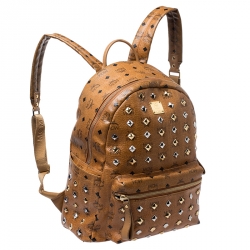 MCM Cognac Visetos Leather Large Studs Stark Backpack  