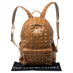 MCM Cognac Visetos Leather Large Studs Stark Backpack  