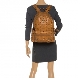 MCM Cognac Visetos Leather Large Studs Stark Backpack  