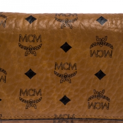 MCM Cognac Visetos Coated Canvas Tri Fold Compact Wallet