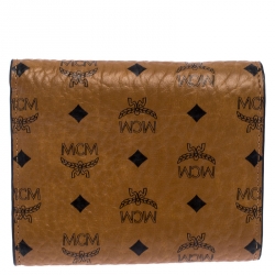 MCM Cognac Visetos Coated Canvas Tri Fold Compact Wallet