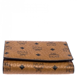 MCM Cognac Visetos Coated Canvas Tri Fold Compact Wallet