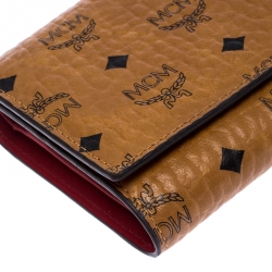 MCM Cognac Visetos Coated Canvas Tri Fold Compact Wallet