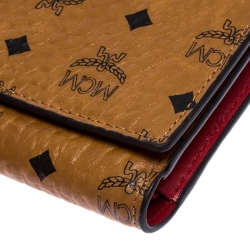 MCM Cognac Visetos Coated Canvas Tri Fold Compact Wallet