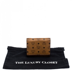 MCM Cognac Visetos Coated Canvas Tri Fold Compact Wallet