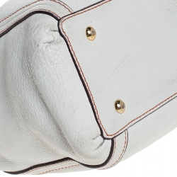 Pre Owned MCM White/Orange Leather and Croc Embossed Leather Top Handle Bag