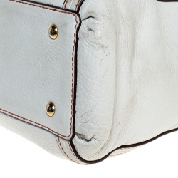 Pre Owned MCM White/Orange Leather and Croc Embossed Leather Top Handle Bag