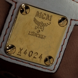 Pre Owned MCM White/Orange Leather and Croc Embossed Leather Top Handle Bag