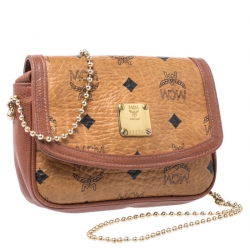 Pre Owned MCM Cognac Visetos Coated Canvas Crossbody Bag