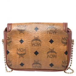 Pre Owned MCM Cognac Visetos Coated Canvas Crossbody Bag