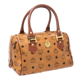 MCM Cognac Visetos Coated Canvas Small Heritage Boston Bag