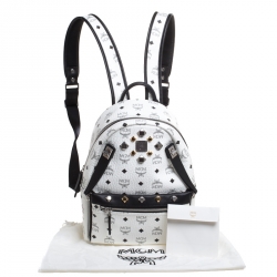 MCM White/Black Visetos Leather Dual Stark Backpack