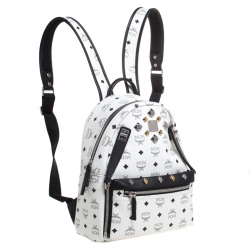 MCM White/Black Visetos Leather Dual Stark Backpack