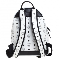 MCM White/Black Visetos Leather Dual Stark Backpack
