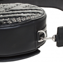 MCM Black Leather Swarovski Crystal Studded Round Shoulder Bags