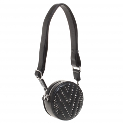 MCM Black Leather Swarovski Crystal Studded Round Shoulder Bags