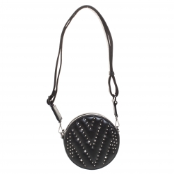 MCM Black Leather Swarovski Crystal Studded Round Shoulder Bags