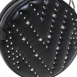 MCM Black Leather Swarovski Crystal Studded Round Shoulder Bags