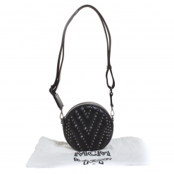 MCM Black Leather Swarovski Crystal Studded Round Shoulder Bags
